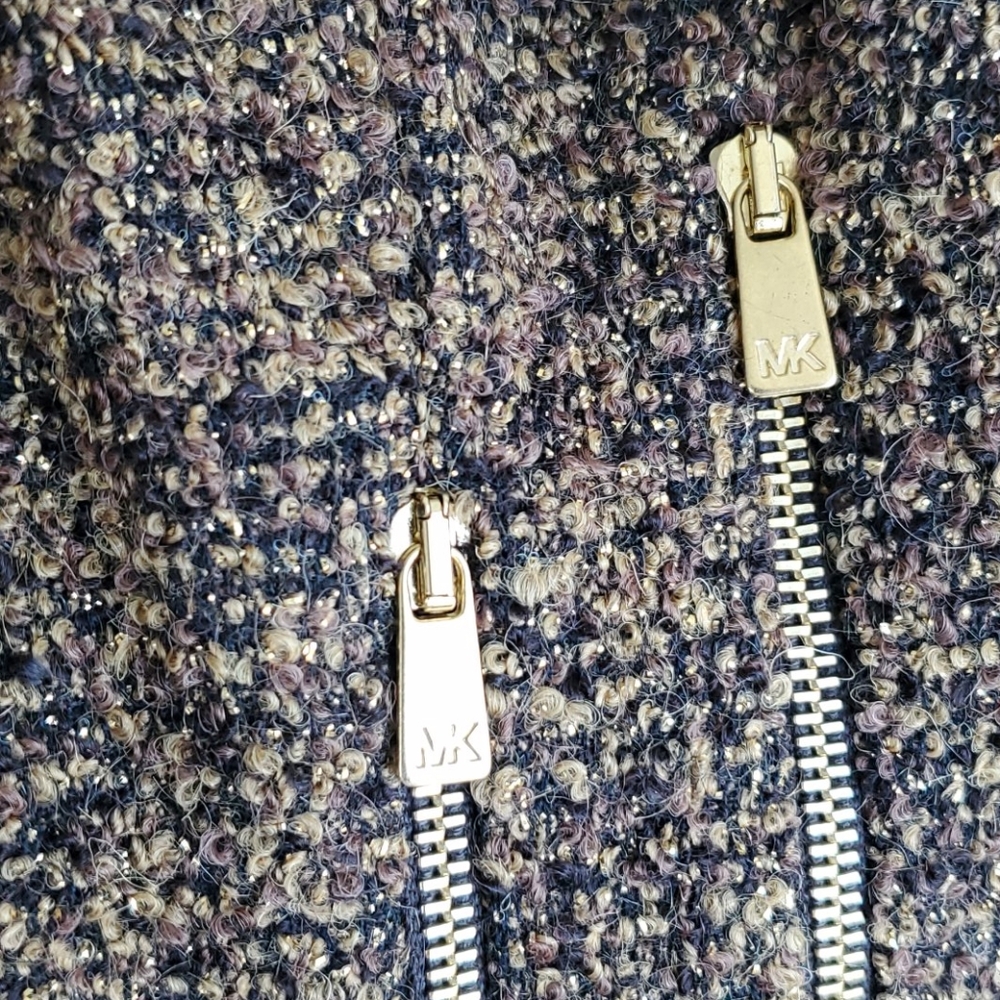 Michael Kors Brown Tweed Midi Dress with Gold Zipper Accents - Picture 6 of 7